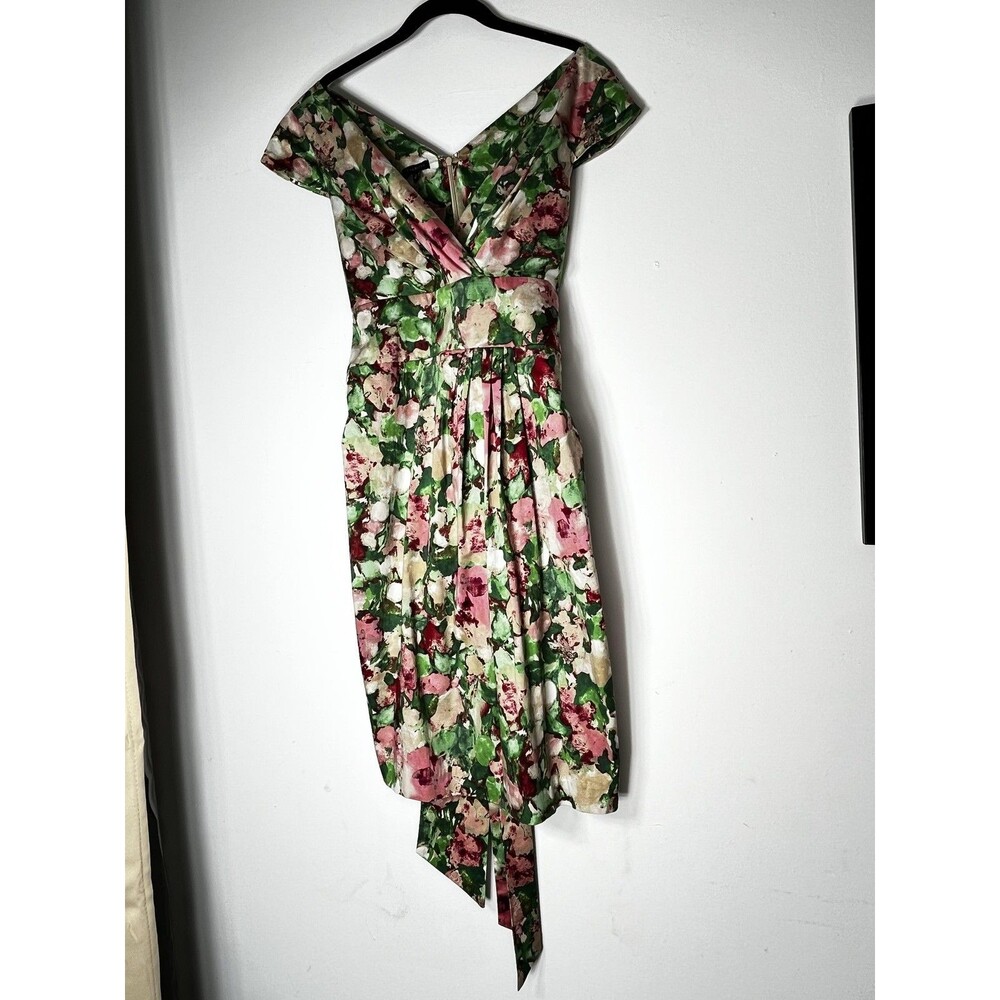 Talbots Dress Womens 6 Multicolor Floral V Neck Fit & Flare Pleated Tie Waist